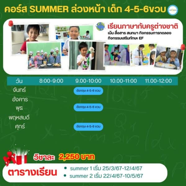 K67E101 – ภาษาอังกฤษและกิจกรรมเสริมสร้างพัฒการด้าน EF สำหรับเด็กอายุ 4-6 ขวบ ปีการศึกษา 2567 (Summer 1)